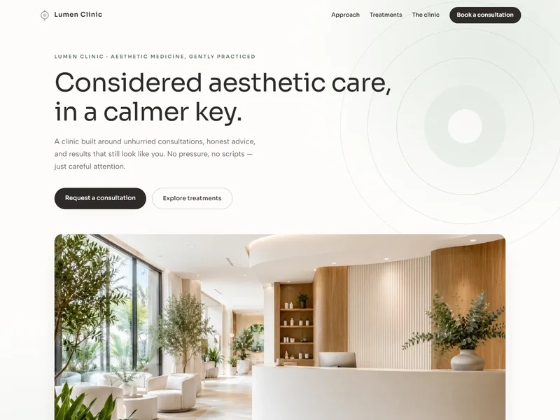 Lumen Clinic — calm white-and-sage aesthetic clinic concept site